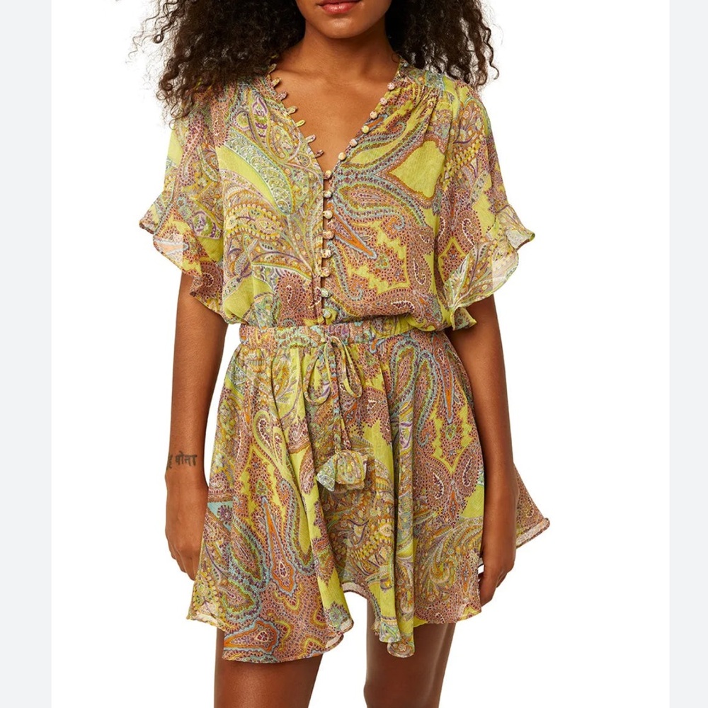 NWT $580 Misa Los Angeles Para Top & Matching Skirt SET Ischia Neon Paisley XS